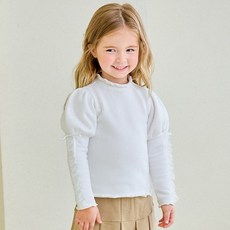 hejmini 女童可愛蝴蝶結泡泡袖羅紋刷毛T恤