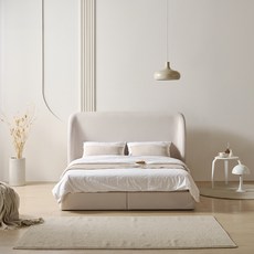 라클라우드 베누스 패브릭 평상형 저상형 침대 프레임 + 오가닉 매트리스 세트 방문설치, 애쉬화이트(프레임), 베이지(매트리스)