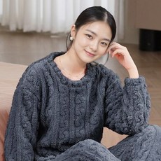 어리플 여성용 꽈배기 극세사 수면 잠옷 상하의 세트