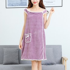 吊帶連身裙式浴巾 S號, 紫色口袋, 1件