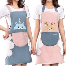 Jian Living My-pron 可愛防水圍裙2件組, 1個, 粉紅色, 藍色