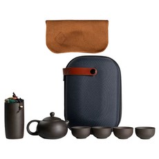 紫砂旅行茶具套組 1壺4杯, 1組, 茶壺 + 杯子 + 密封罐 + 茶巾 + 收納盒, 顏色隨機