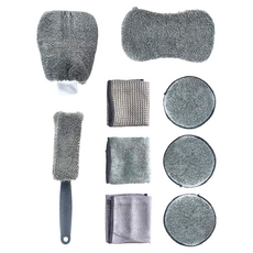 洗車工具九件套組 灰色 洗車海綿 洗車手套 擦拭布 打蠟棉 鉛圈刷, 1組