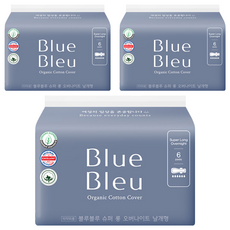 Blue Bleu 棉質包覆衛生棉, 超長夜用型(43cm), 6片, 3包