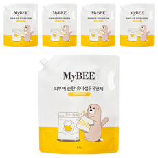 MyBEE 溫和親膚嬰兒衣物柔軟精 寶寶棉花香 補充包, 2.1L, 5個