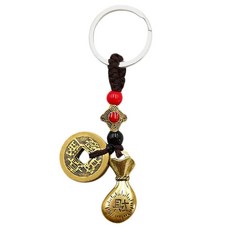 招財五帝錢鑰匙圈, 財福錢袋 金色 + 紅色, 1個