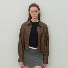 AtelierNain 女款短版皮革襯衫 Z-BL-4207