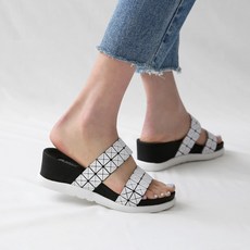 dangolunni 女款 New-Ove 拼圖圖案楔型跟拖鞋