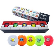 Saintnine 寶可夢三層高爾夫球5入組, 白色 + 綠色 + 黃色 + 橘色 + 粉紅色, 1套