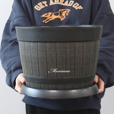 MORIANN 橡木感塑膠花盆 + 托盤組, 棕色, 1個