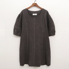 럽스 린시 절개 통기성 5부 소매 미니 린넨 원피스