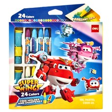 deLi 得力 Super Wings 蠟筆 附延長手柄 EC00924, 24色, 1組