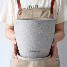 모리앤 엣지스톤 플라스틱 원형 화분 + 받침 세트 2321, 연브라운, 1개