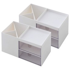 Mega 小巧北歐雙抽屜桌上收納盒 ABS+PS材質 9.2x9.2x17.6公分, 北歐白, 2個