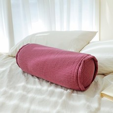 Begozani純棉亞麻絎縫Chungmu圓形蕎麥枕頭, 水洗酒紅色, 1個