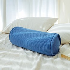 Begozani純棉亞麻絎縫Chungmu圓形蕎麥枕頭, 水洗海軍藍, 1個