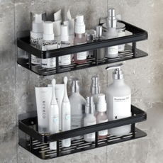 太空鋁長方置物架 01 單 + 寬, 黑色, 2組