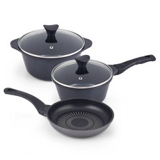 millerhaus 綜合陶瓷不沾鍋具 3件組, 黑色, 單水鍋18cm+正水鍋20cm+煎鍋20cm