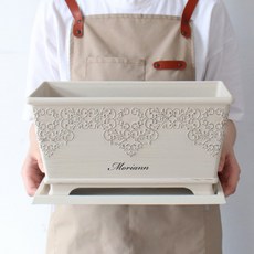 MORIANN 復古雕花塑膠立式花盆+底座, 米色