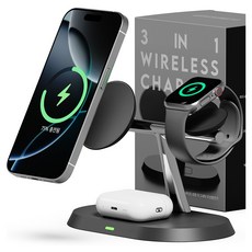 누아트 3in1 맥세이프 호환 마그네틱 무선충전기, 블랙, 1개