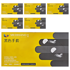 MEDIHAND 美恆 黑色合成手套 100個 無粉 低敏 防汙, 黑色, M, 6盒