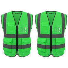 TIS 올메쉬 포켓형 작업복 안전조끼, 연두, 2개