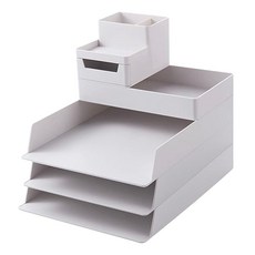 FAmILyLIFE 生活 桌面抽屜式多功能自由堆疊文件文具收納盒 5件組, 米白色, 4層