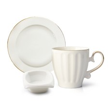 PRELUDE 素色金邊餐具組 3入, 白色的, 馬克杯+盤子17.3cm+醬碗