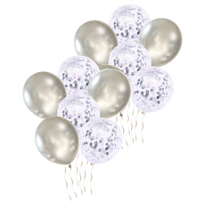 金屬印花亮片乳膠氣球 Set 6 12吋 亮片*3+煙火造型*3, 銀色, 2組