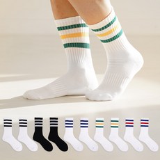 襪廠男式女式三線運動氣墊長款木頭中筒襪10雙, 藏青紅2+綠黃2+藏青2+白2+黑2