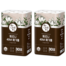 Hanyeji Perni Mega Roll 3層天然木漿衛生紙, 40m, 30捲, 2個
