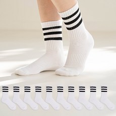 socks factory 女士三線運動氣墊長筒船員襪10雙組, 白色