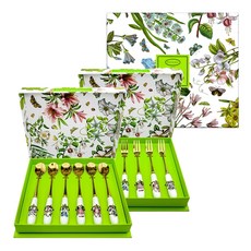 PORTmeIRION 波特玫琳恩 植物園茶叉6入 + 茶匙6入組, 1套, 茶叉6入 + 茶匙6入