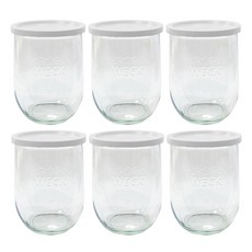 WECK 鬱金香款玻璃儲物罐 No.745 玻璃罐身 + PE蓋子組合, 6個, 密封容器 6p + 蓋子 6p