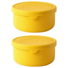 馬卡龍摺疊可微波矽膠保鮮盒 大 圓滑黃色, 1個容器 + 1個蓋子, 2組