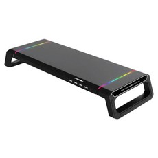 POLYWELL 寶利威爾 電競RGB多功能螢幕增高架 4埠USB3.0 收機支架 抽屜 10種燈效 折疊腳架 PW15-T65-0615, 黑色, 1個