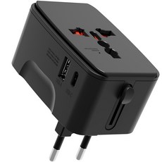 누아트 해외 여행용 멀티 어댑터 2포트 C타입 + USB 포트 블랙, 1개