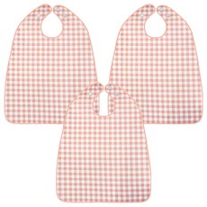 Derhappy 成人防水格紋鈕扣式圍兜, 桃色, 3個
