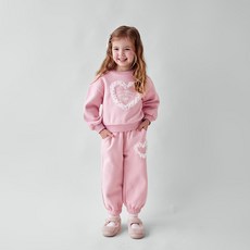 MARI N MORI 兒童蕾絲愛心點綴刷毛上下衣套裝