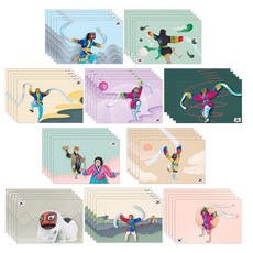 Maumdama 感性插畫韓國傳統面具明信片 50入, 混合色, 1套