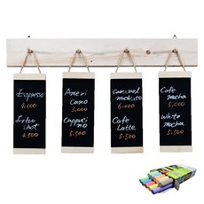 JSCOMPANY 벽걸이 메뉴 원목무도색 칠판 4p + 10색 분필 세트, 소나무 원목