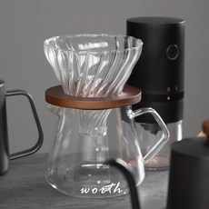 WORTH IT 渥思 手沖咖啡玻璃壺組, 壺 + 竹托濾杯, 600ml, 1組