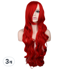 윤스랩스 패션 헤어 컬러 가발 80cm, 레드, 3개