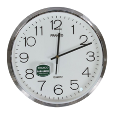 FRANCO 超靜音住辦兩用掛鐘, 銀色 + 白底黑色字