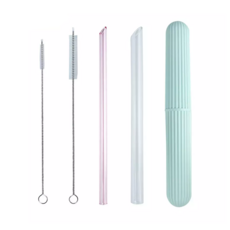 Caldo 卡朵生活 玻璃吸管套裝, 耐熱玻璃, 底部斜口設計, 1組