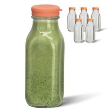 미르코리아 헥사 실리콘 사각 보틀 유리병 피치, 500ml, 6개