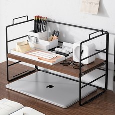 Tanni-ne多功能鐵製餐桌收納架 木紋 黑色框架 BGN021, 1個