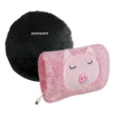 SOnGEn 松井 毛手毛腳萌趣蓄熱式USB暖身寶 + 暖腳墊, SG-007G, 粉紅豬 粉色 + 黑色