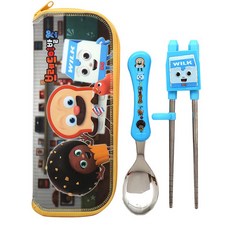 天才麵包理髮師不鏽鋼學習筷+湯匙+餐具袋 BDK-PN320, 混色, 1組