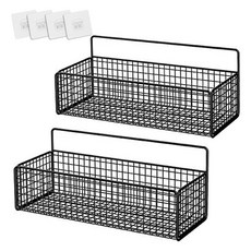 Hanbomnuri 浴室置物籃層架 一字型免鑽孔, 黑色, 2個